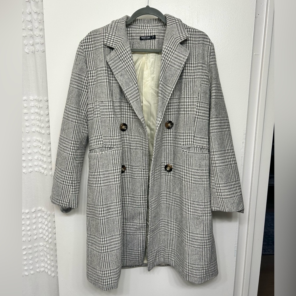 Nasty Gal Gray Plaid Coat